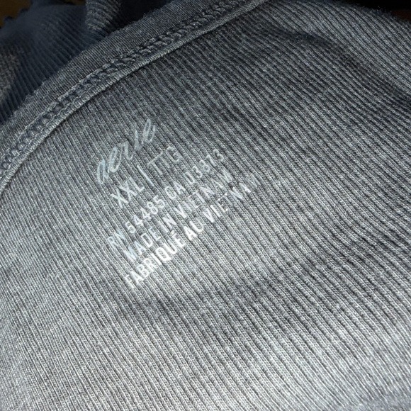 Aerie Y2K Tank Top XXL Gray Ribbed Henley Racerback Lettuce Hem Basic Casual - Picture 3 of 10